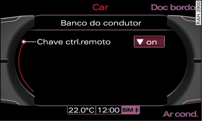 Visor: Activar a função memory para a chave com telecomando